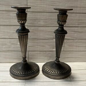 Vintage Weighted Pair of Neoclassical Pewter Candlesticks